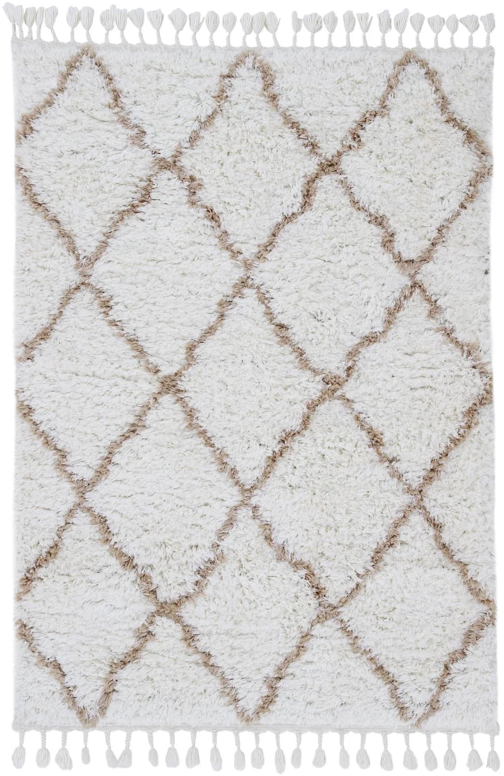 CARPETFINE Eddy Hochflor-Teppich Beige Rautenmuster