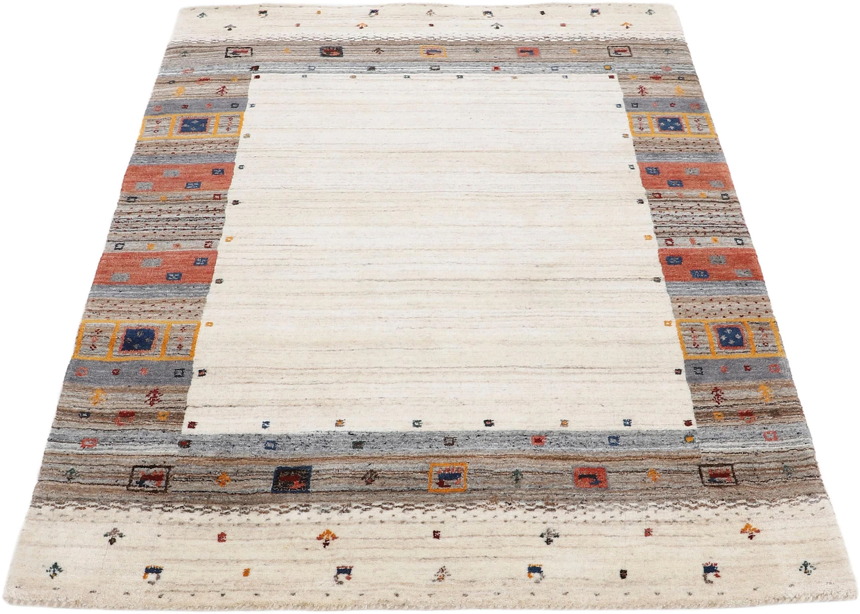 CARPETFINE Gabbeh Vida Wollteppich Beige Handgewebt Gemustert
