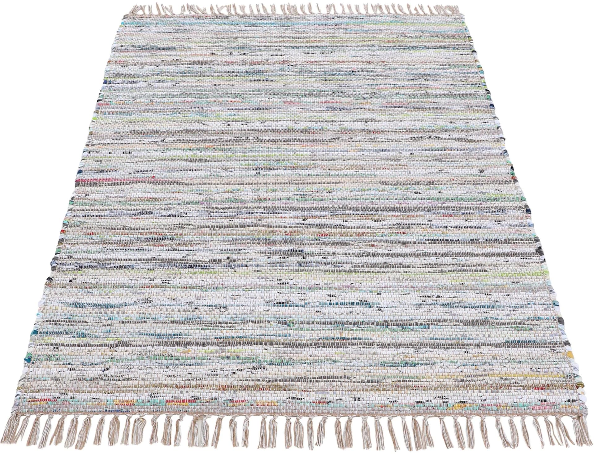 CARPETFINE Kelim Chindi Wendeteppich Beige Handgewebt Fleckerl