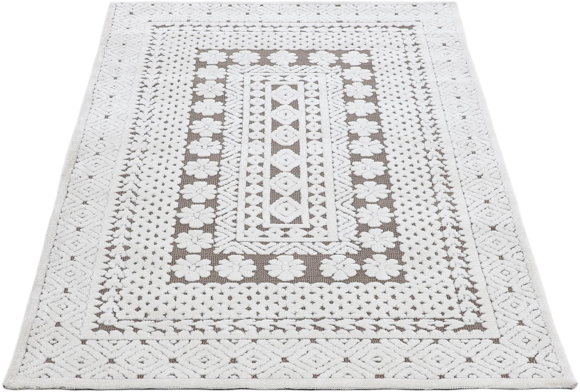 CARPETFINE Teppich Holly 1 Beige Grau Hoch-Tief Struktur