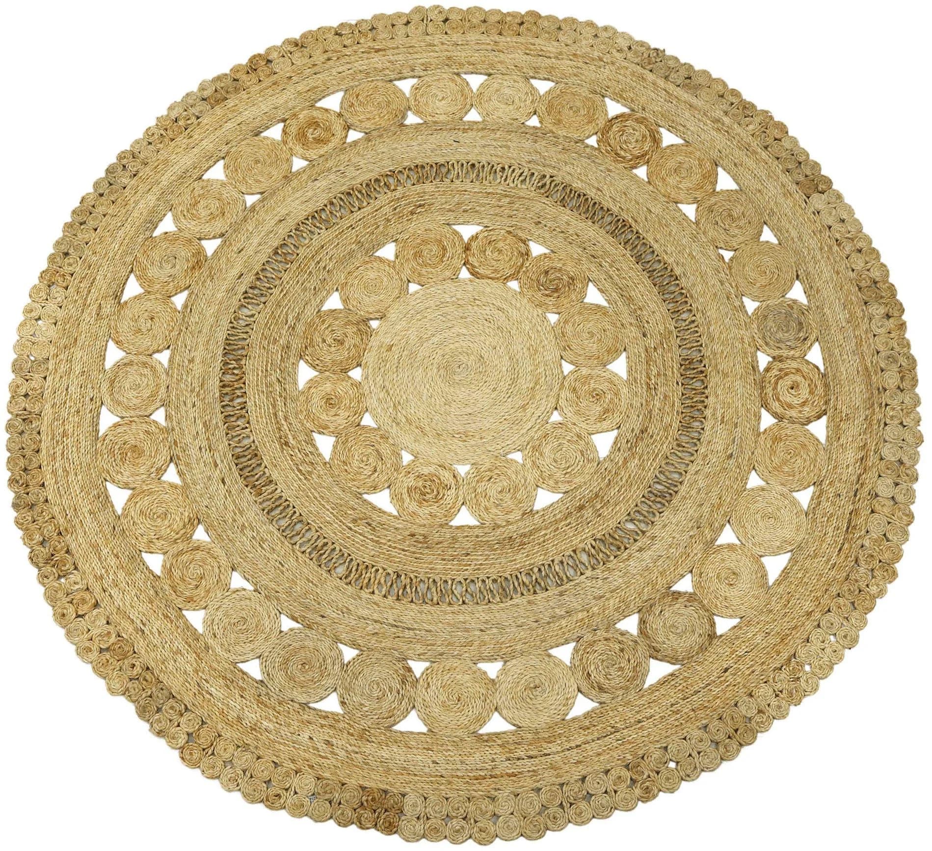 CarpetFine Juteteppich Finn Beige Rund 120cm Handgewebt