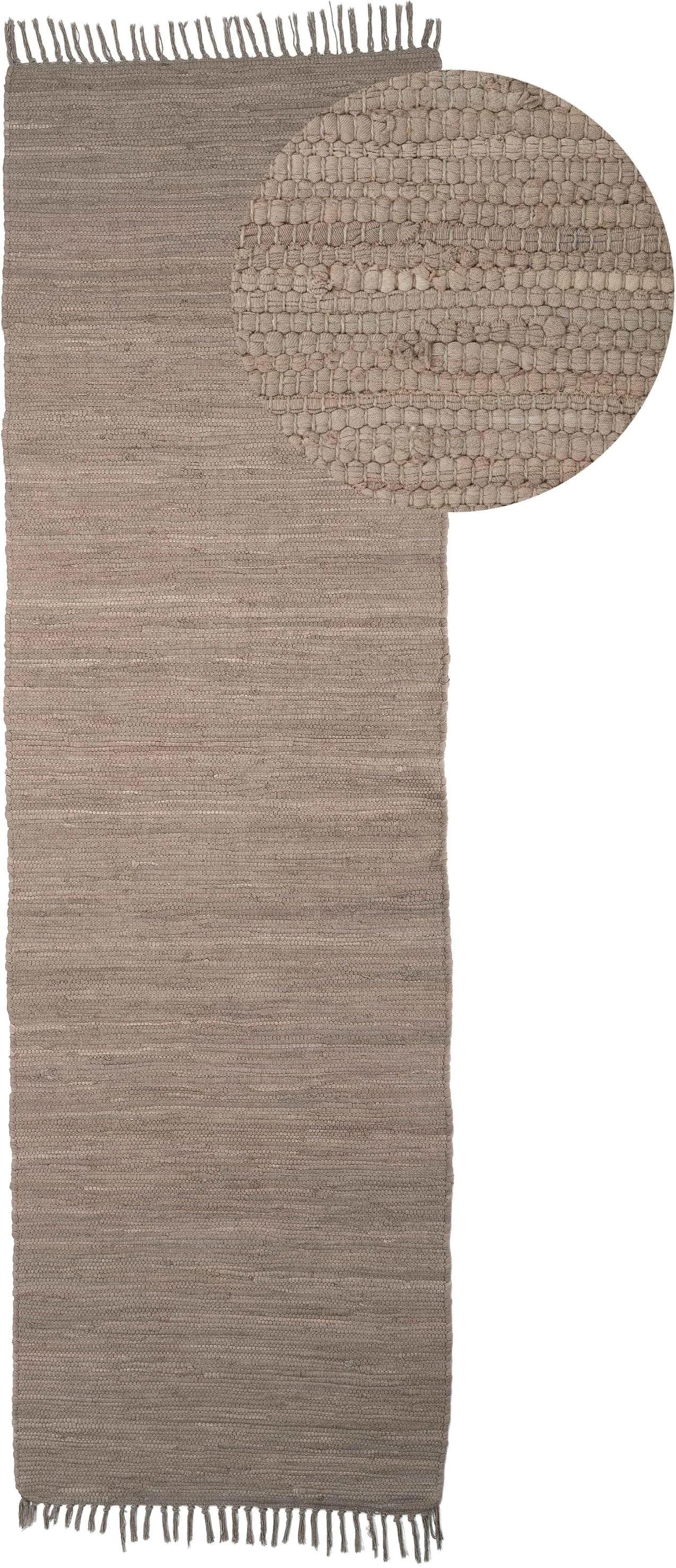 CARPETFINE Kelim Chindi Uni Teppich Taupe Handgewebt Wendeteppich