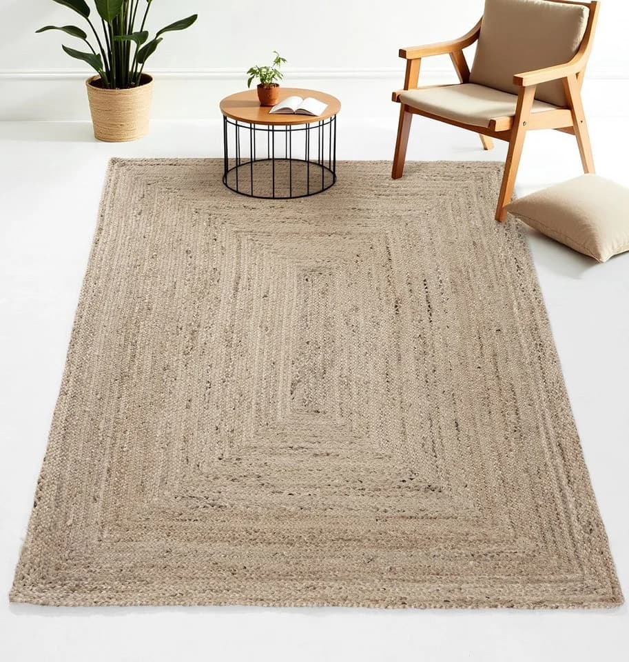 Carpetfine Nele Juteteppich Taupe Handgewebt Wendeteppich