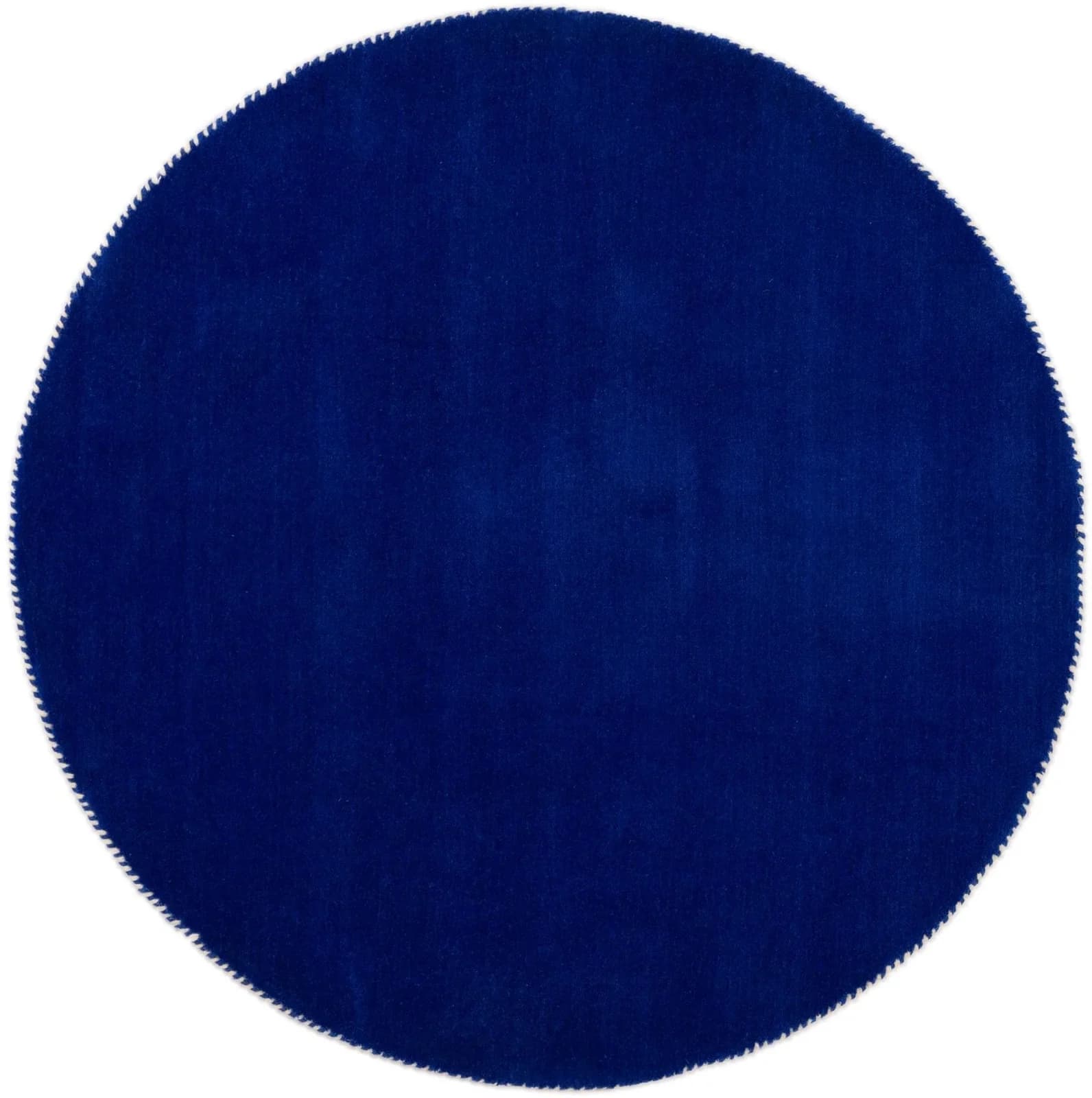 CARPETFINE Gabbeh Lola Uni Wollteppich Blau Handgewebt Rund