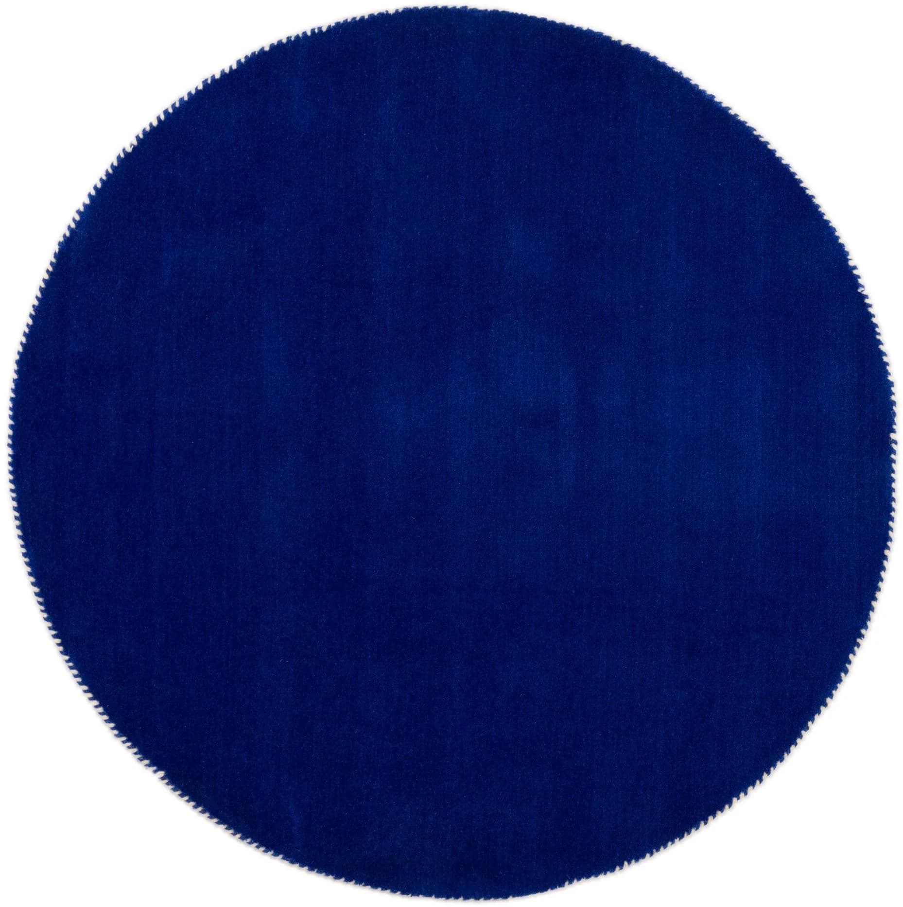 CARPETFINE Gabbeh Lola Uni Wollteppich Blau Handgewebt Rund