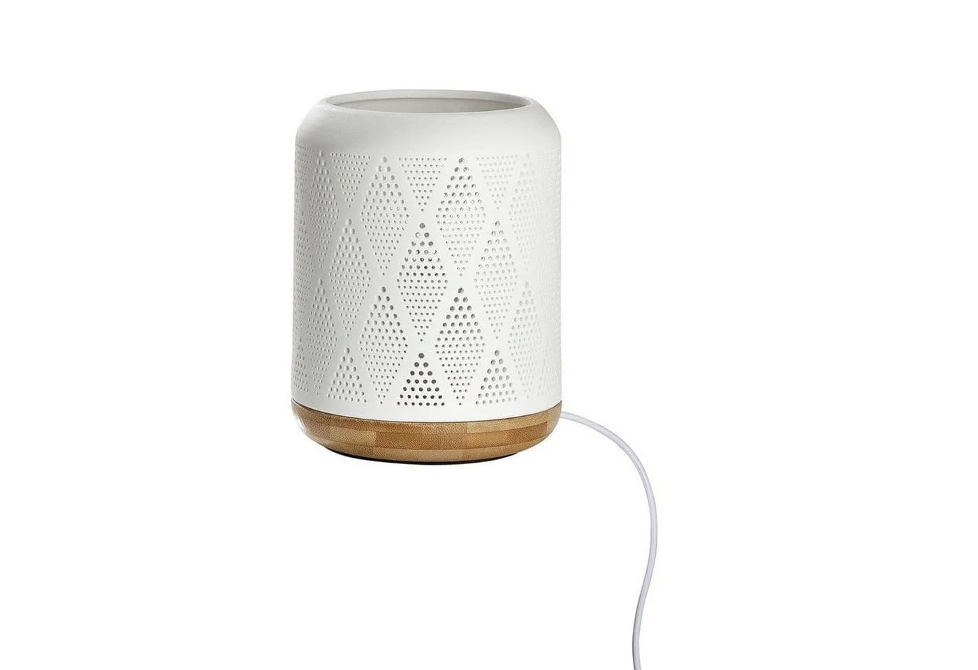 Gilde Tischleuchte Porzellan Lampe Prickelraute Weiß Holzoptik
