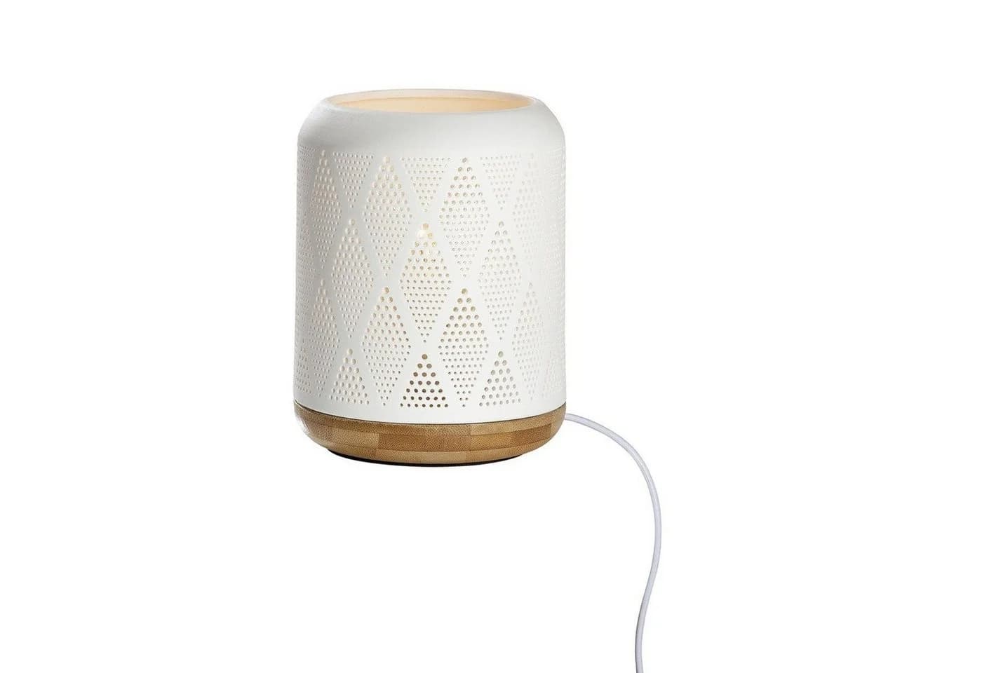 Gilde Tischleuchte Porzellan Lampe Prickelraute Weiß Holzoptik - Bild 2