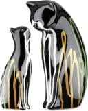 GILDE Skulptur 2tlg. Set Katze Scuro schwarz mit Gold-Grün-Akzenten Bild 2