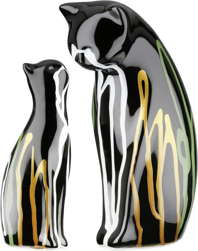 GILDE Skulptur 2tlg. Set Katze Scuro schwarz mit Gold-Grün-Akzenten - Bild 2