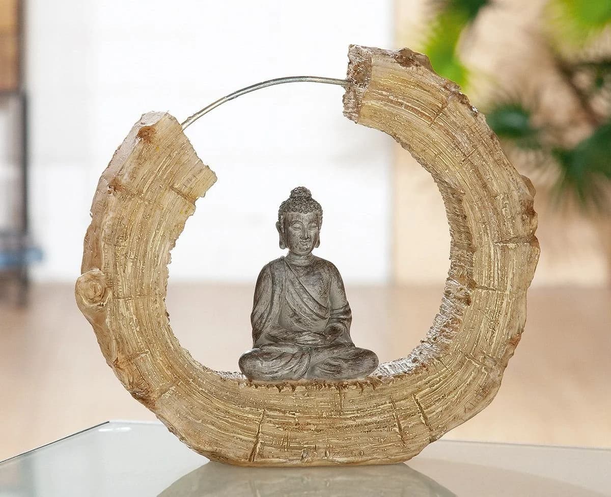 Gilde Buddha Dekofigur 19 cm Kunstharz Braun Grau Art Déco