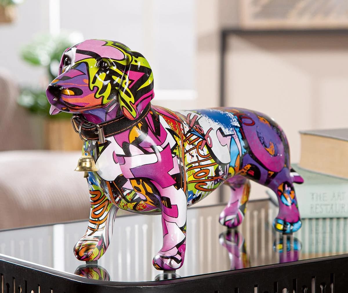 Figur DACKEL STREET ART Kunstharz Mehrfarbig 40x12x22 cm