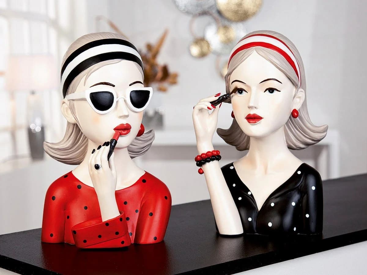 GILDE Dekofigur Lady mit rotem Lippenstift Bunt Kunstharz