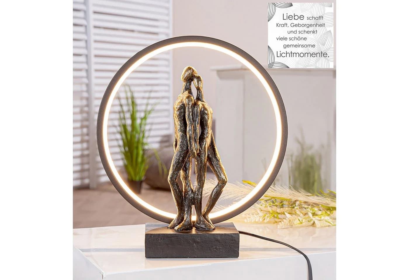 GILDE Tischleuchte HERZLEUCHTEN Kunstharz Bronze