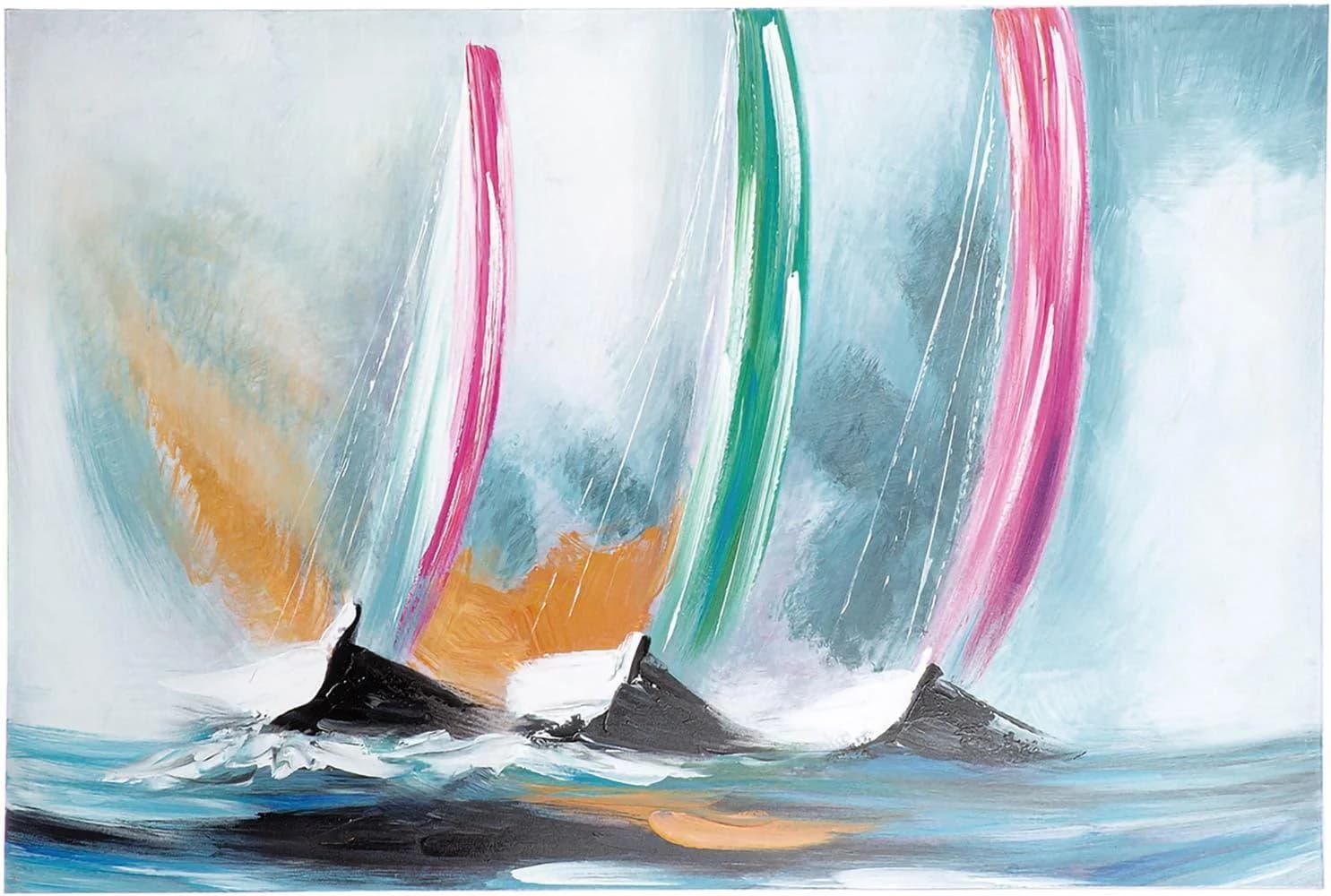 GILDE Leinwandbild Segeltörn Blau Handbemalt Bootmotiv