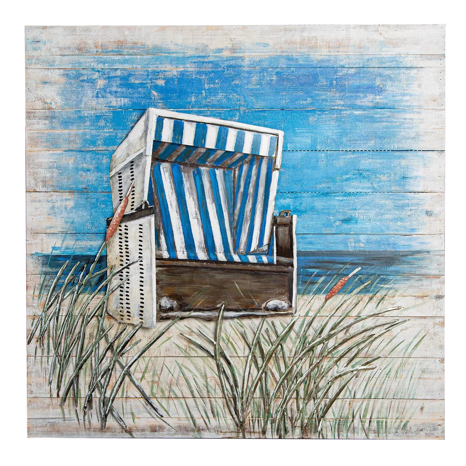 GILDE Leinwandbild Strandkorb Blau Quadratisch 3D-Optik