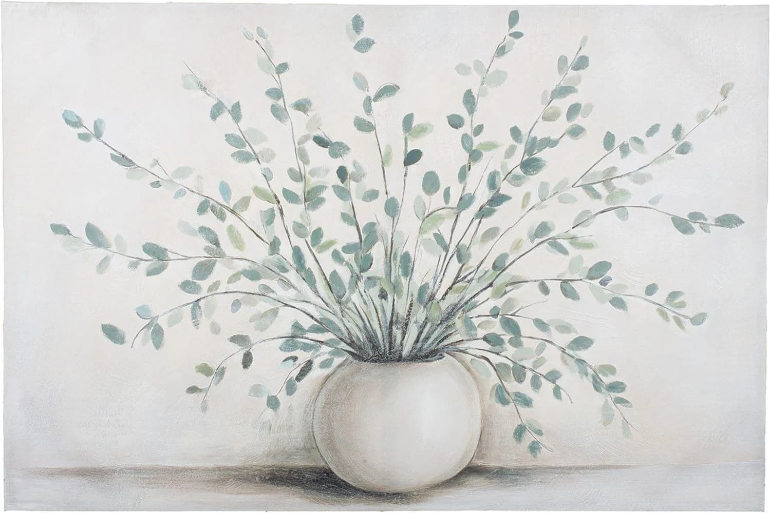 GILDE Leinwandbild Vase mit Eukalyptus Grün Handbemalt