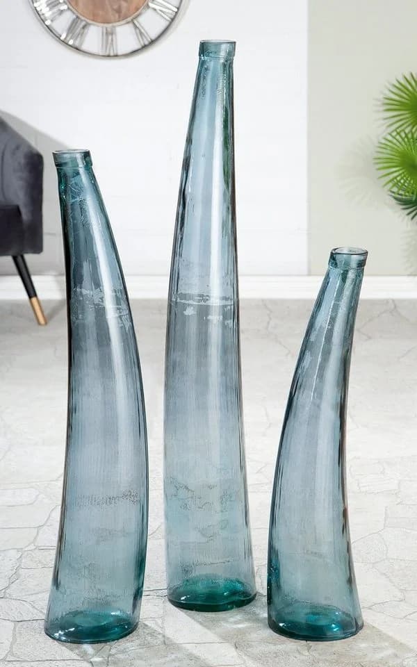 Bodenvase GILDE Corno 80cm Glas blau petrol