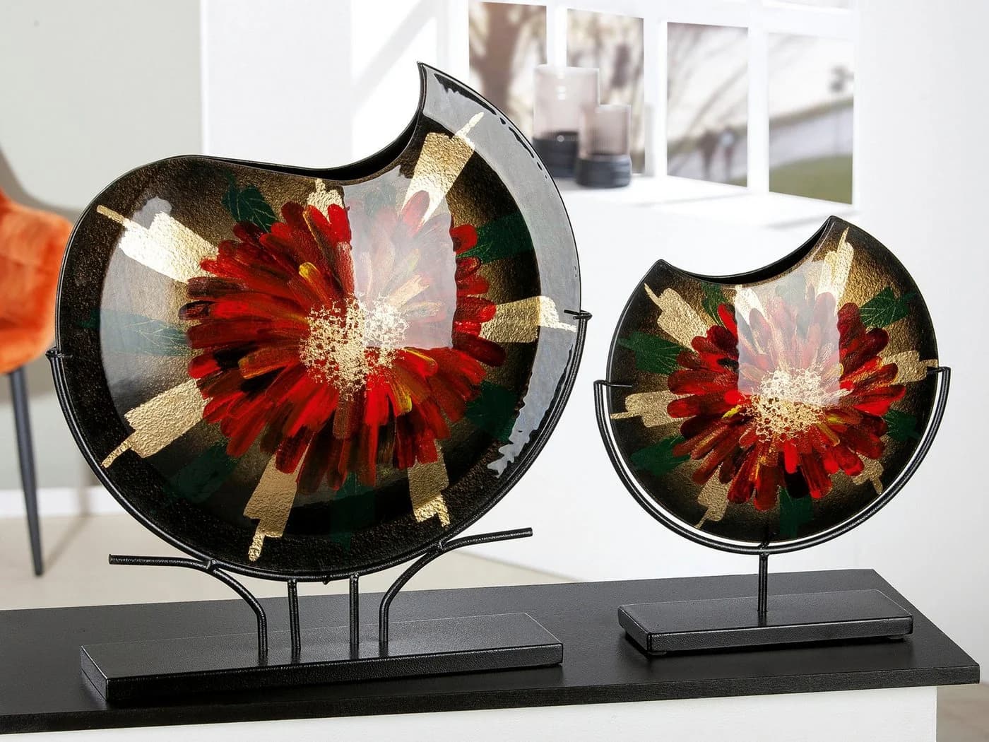 Casablanca by Gilde Dekovase Doré Vase aus Glas auf Metallständer