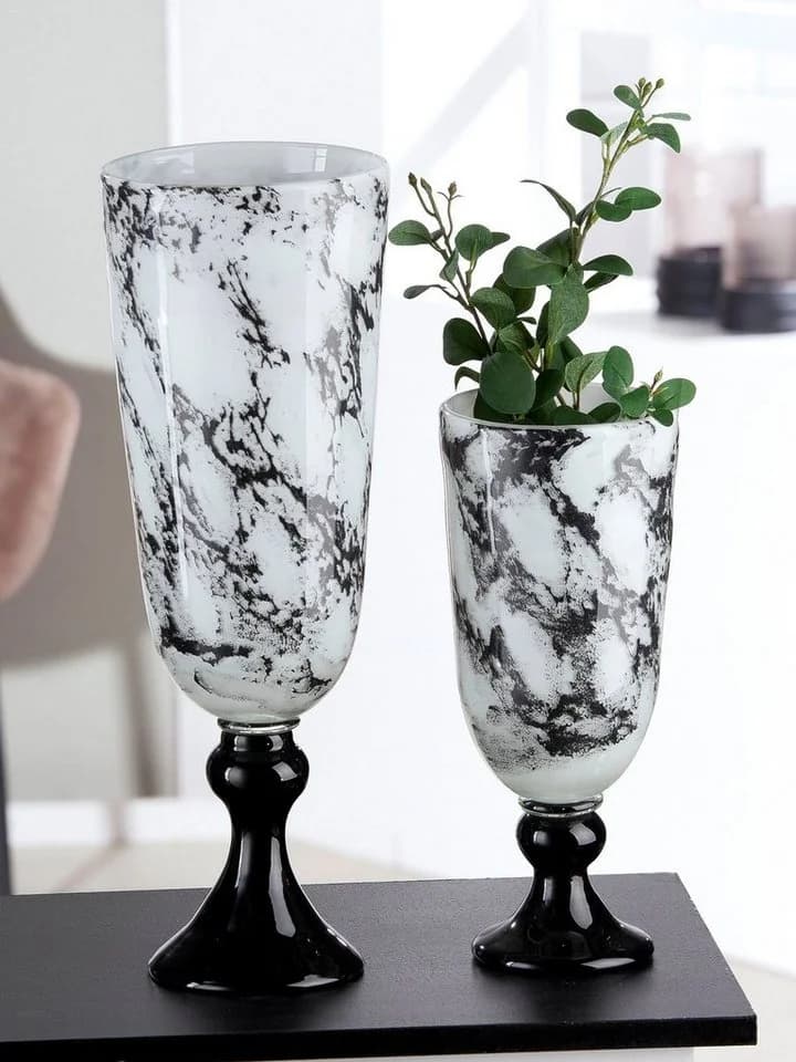 Tischvase CASABLANCA BY GILDE Schwarz-Weiß Glas 31cm