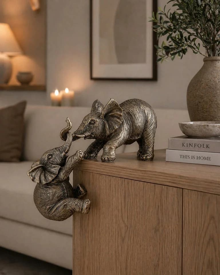 Gilde Dekofigur Elefant Kantensitzer Bronzeoptik Kunstharz