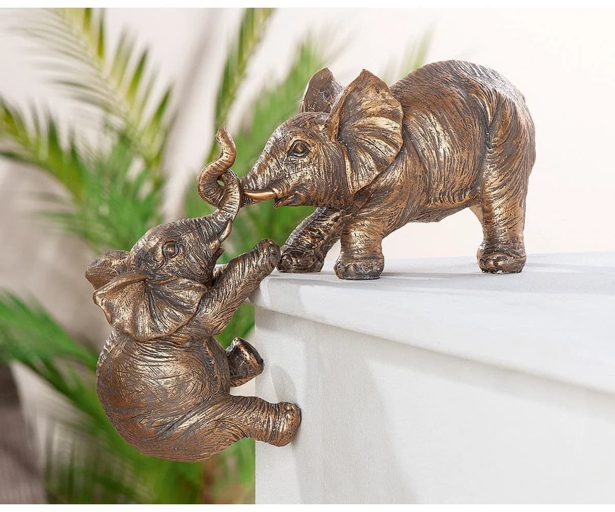 Gilde Dekofigur Elefant Kantensitzer Bronzeoptik Kunstharz - Bild 3
