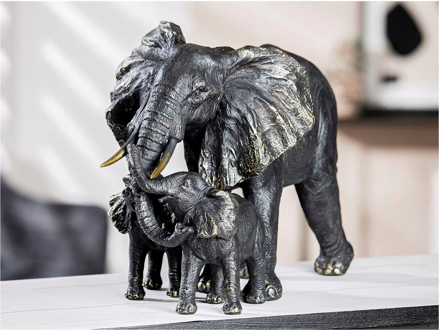 Casablanca by Gilde Elefantenfamilie Figur Schwarz Gold Kunstharz - Bild 2