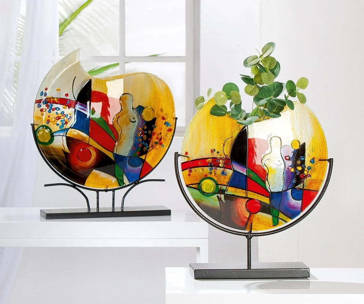 Casablanca by Gilde Tischvase Silhouette Dekovase Glas Metallfuß