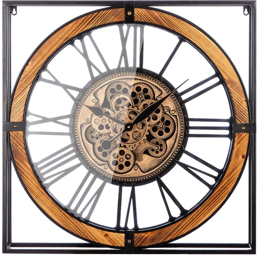 Gilde Revolus Wanduhr Quadratisch Schwarz/Braun Metall