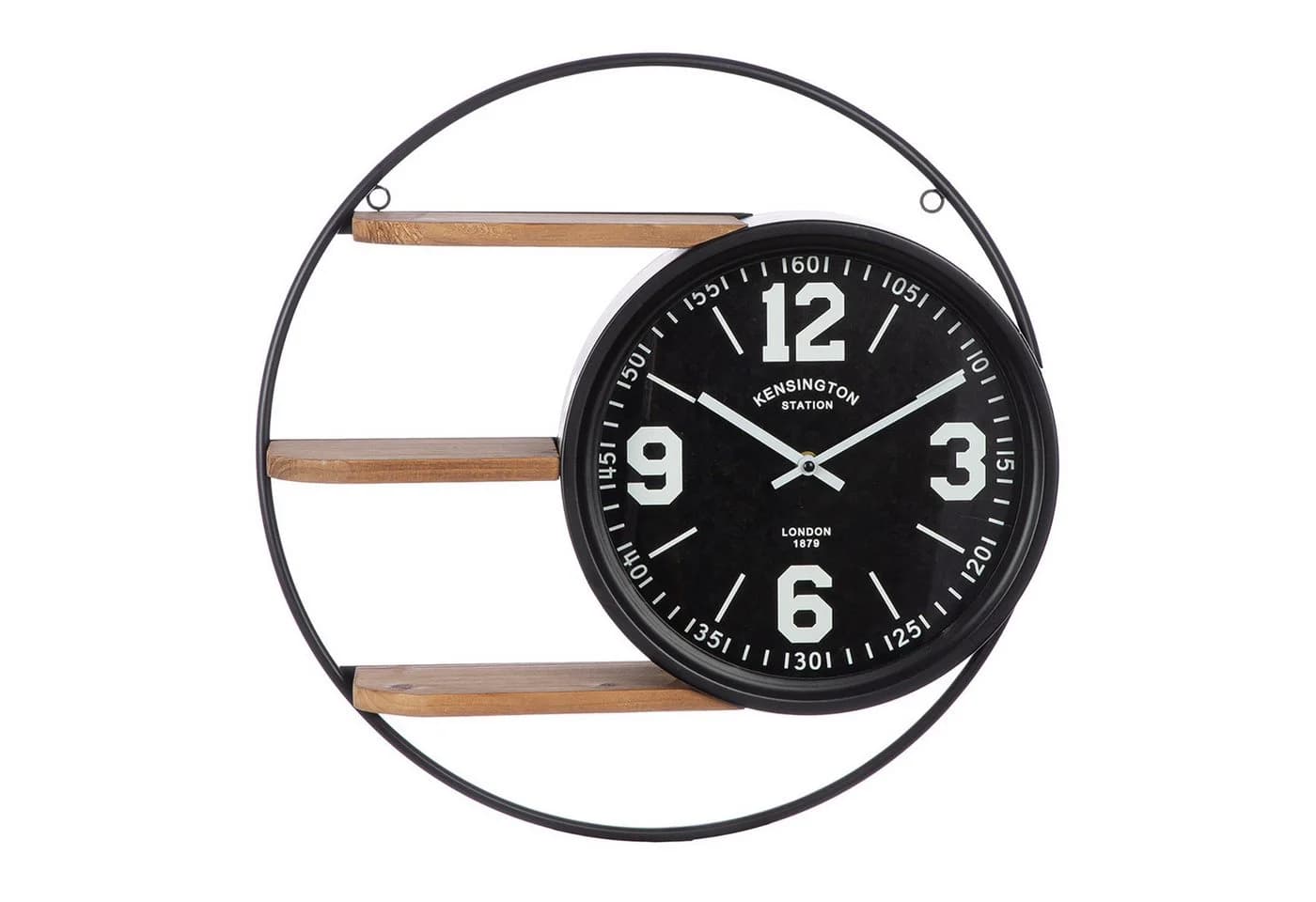 Wanduhr aus Metall und Holz in klassischem Design