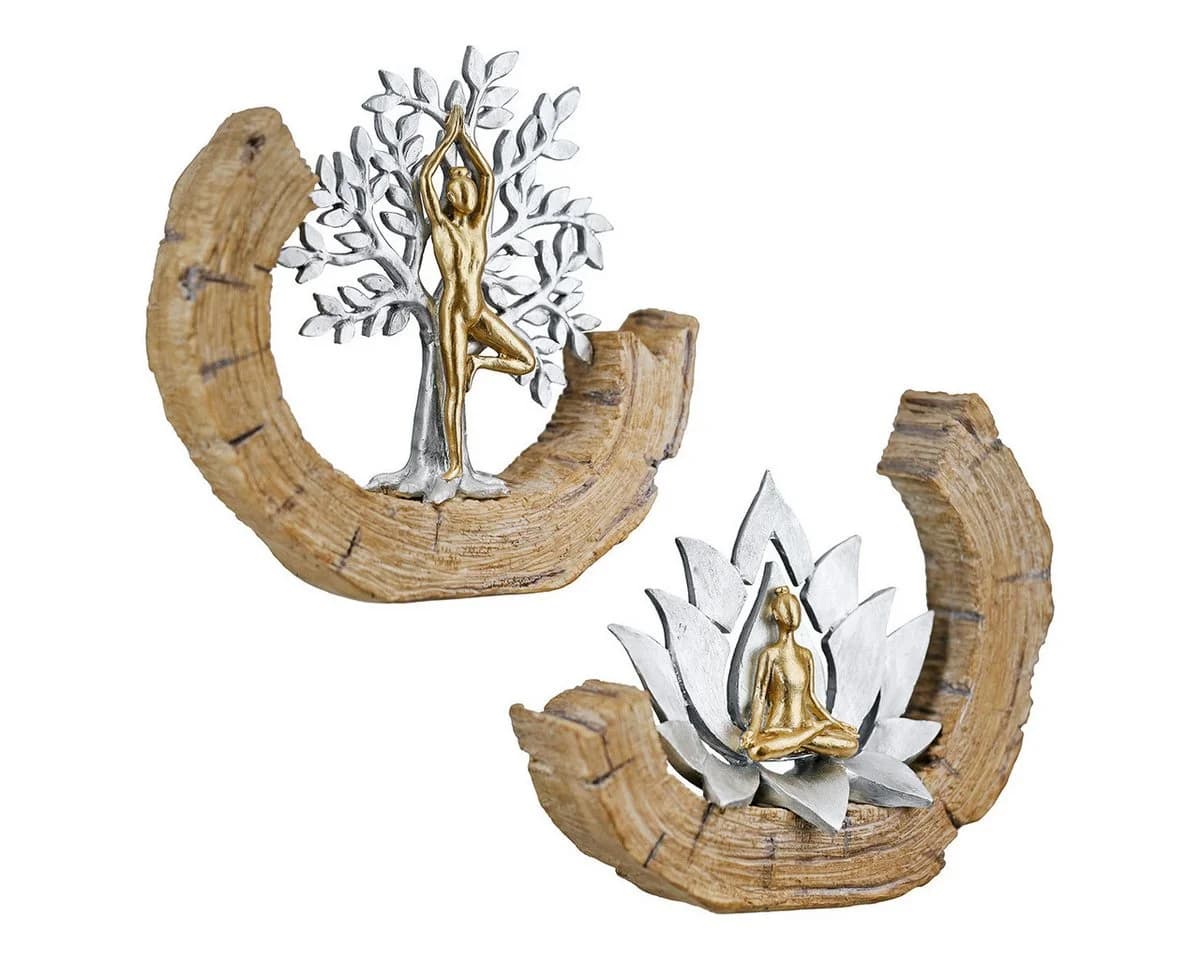 GILDE Yoga Skulpturen Set Namaste Baum & Lotus Gold Silber