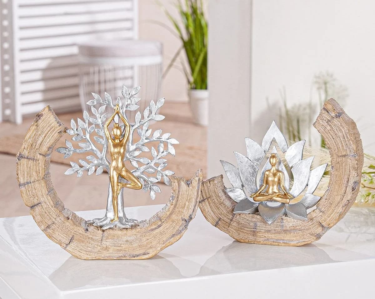 GILDE Yoga Skulpturen Set Namaste Baum & Lotus Gold Silber - Bild 2
