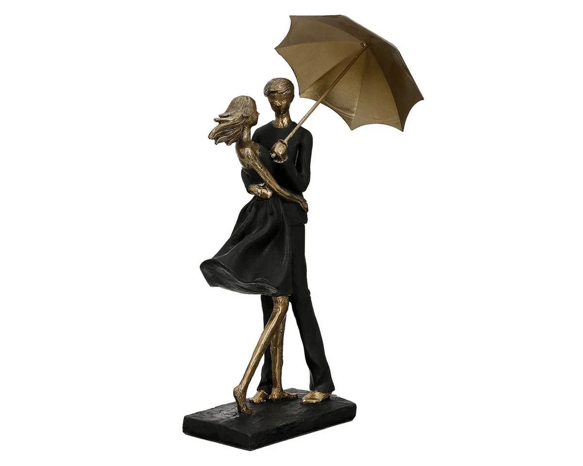 MF Skulptur Rain Gold/Schwarz Paar mit Regenschirm - Bild 3
