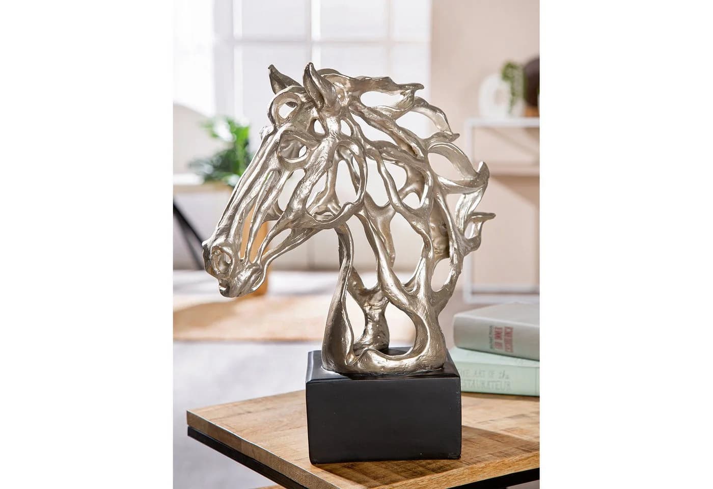 Gilde Skulptur Cheval Silber Kunstharz