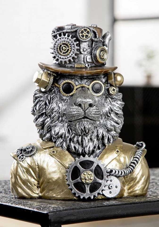 Gilde Dekofigur Löwe Steampunk Lion 58722 Kunstharz Figur Bronze/Gold