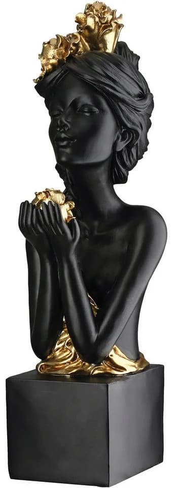 Gilde Skulptur Frau Rosenliebe Schwarz Gold Kunstharz - Bild 2