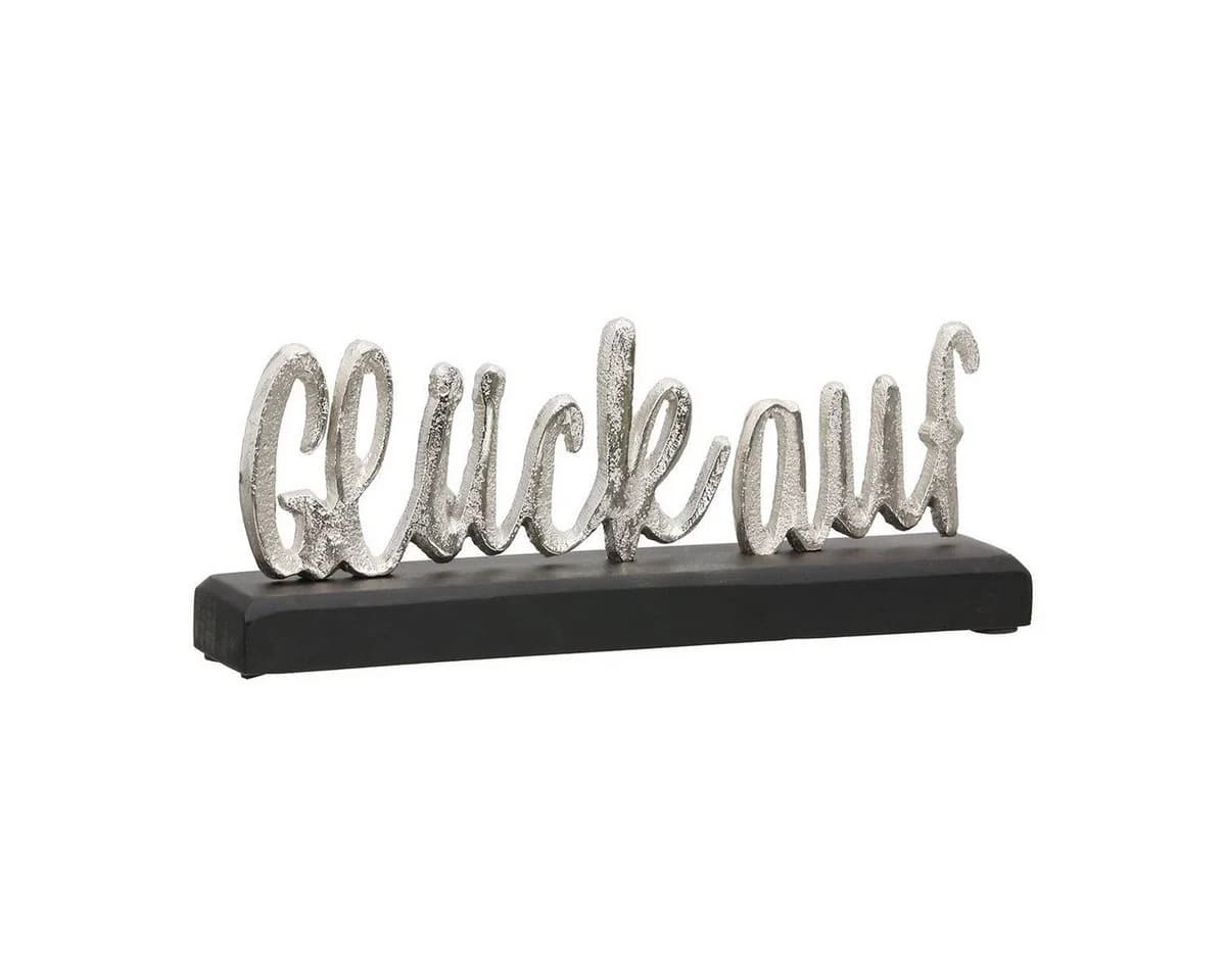 GILDE Deko-Schriftzug Glück auf Silber auf schwarzem Mangoholz - Bild 2