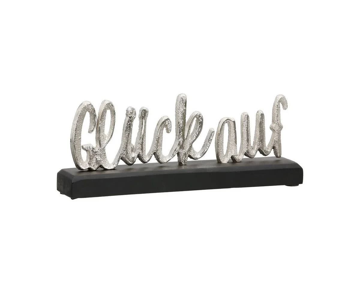GILDE Deko-Schriftzug Glück auf Silber auf schwarzem Mangoholz - Bild 3