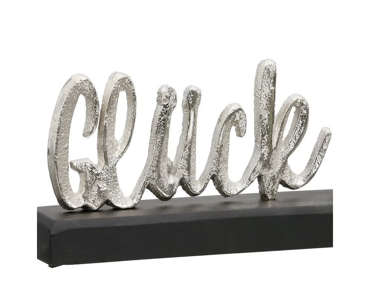 GILDE Deko-Schriftzug Glück auf Silber auf schwarzem Mangoholz - Bild 4