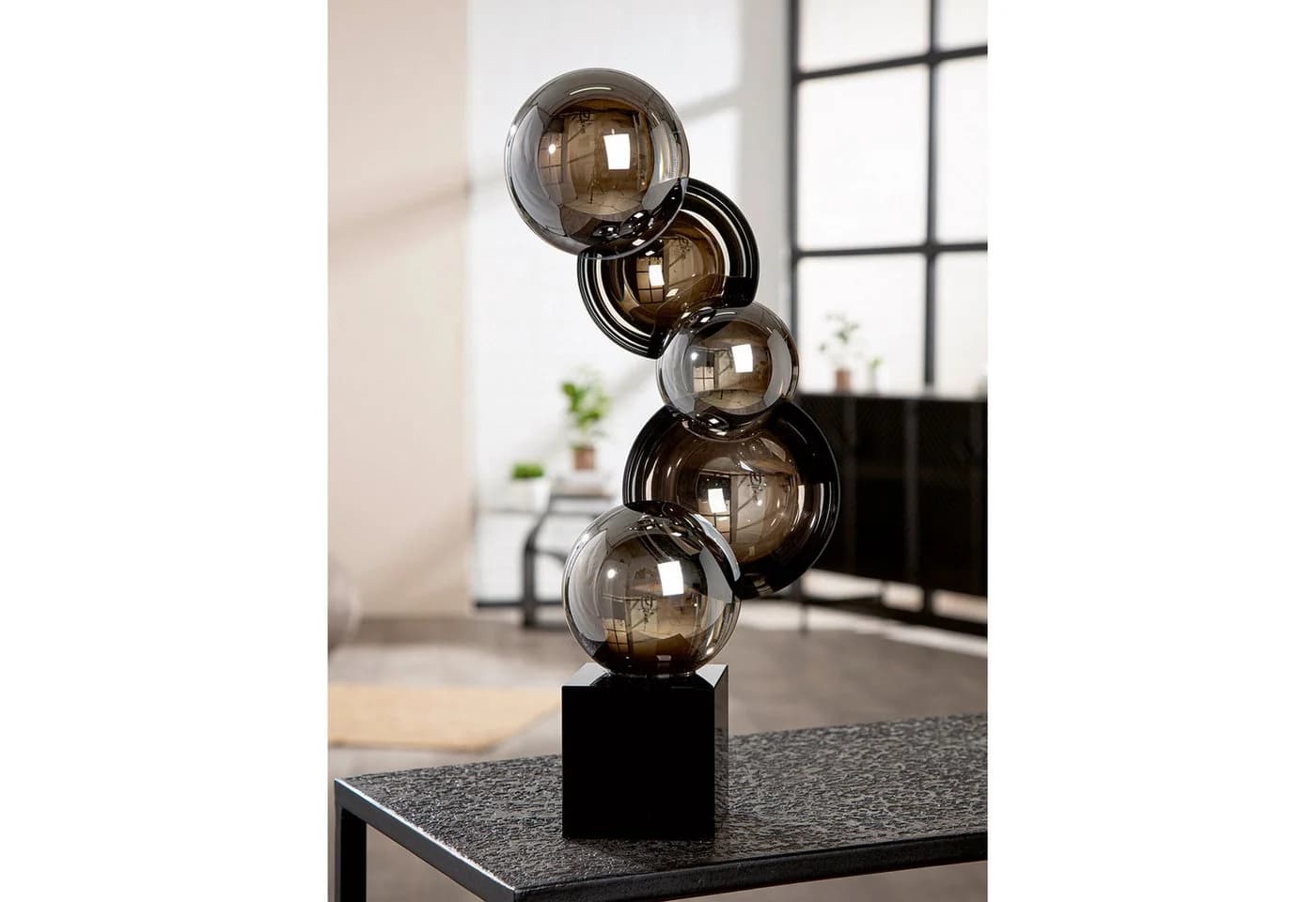 GILDE Skulptur RONDO Schwarz Weiß Glas Wohnaccessoires