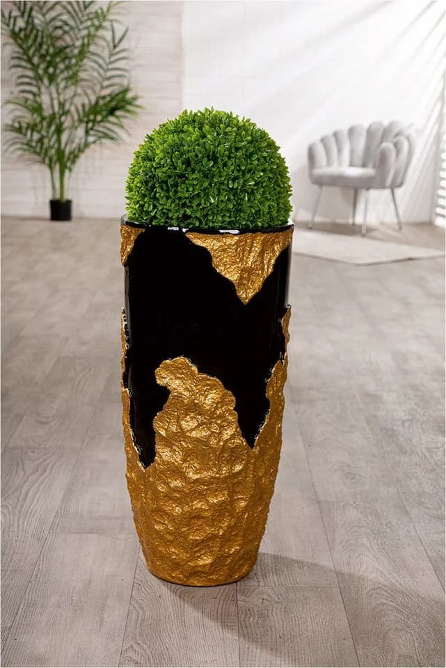 GILDE Übertopf Famosa XXL rund Gold Schwarz Fiberglas