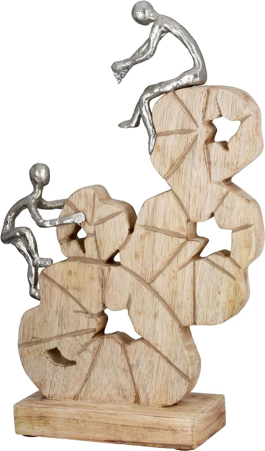 GILDE Skulptur To the Peak Mangoholz Aluminium Silber Braun