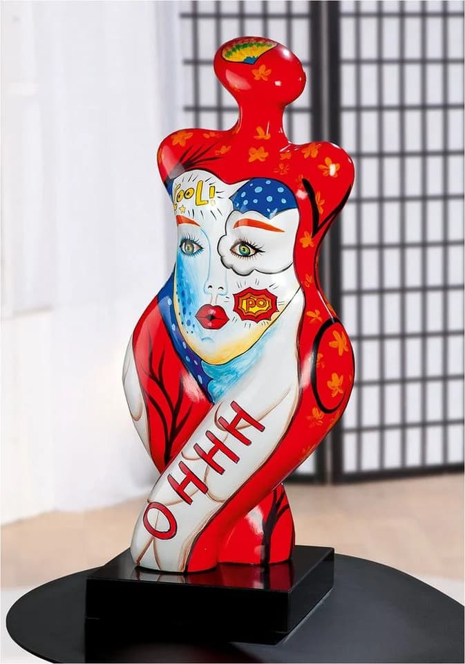 GILDE Skulptur Figur Frau Femme Rot Weiß Kunstharz