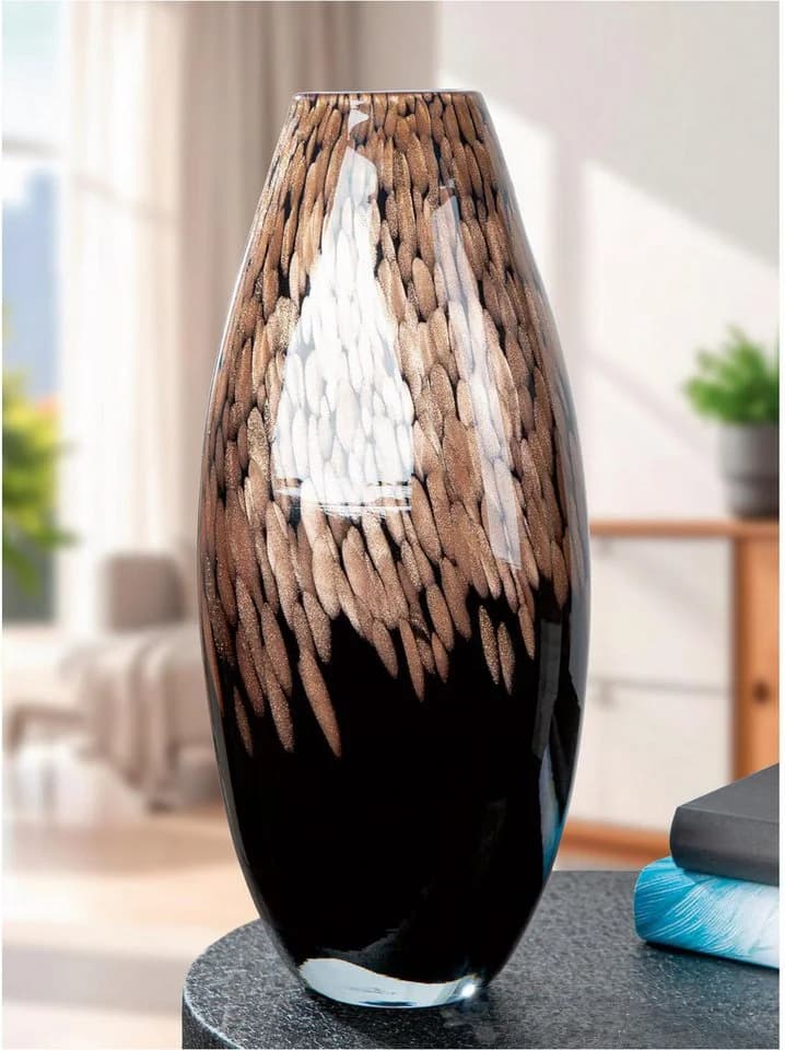 Gilde Tischvase Lemark Glas Schwarz Gold