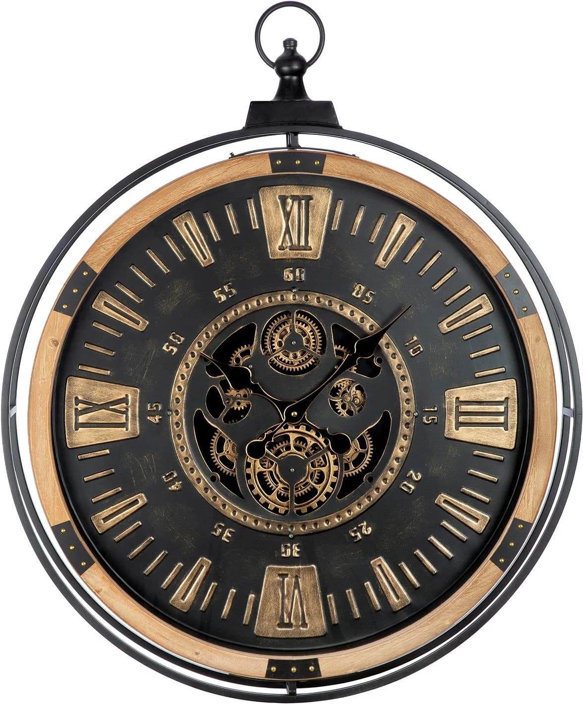 Gilde Wanduhr Pertador Schwarz mit Zahnrädermotiv