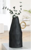 GILDE Tischvase Dora Schwarz Aluminium mit Goldring Bild 1