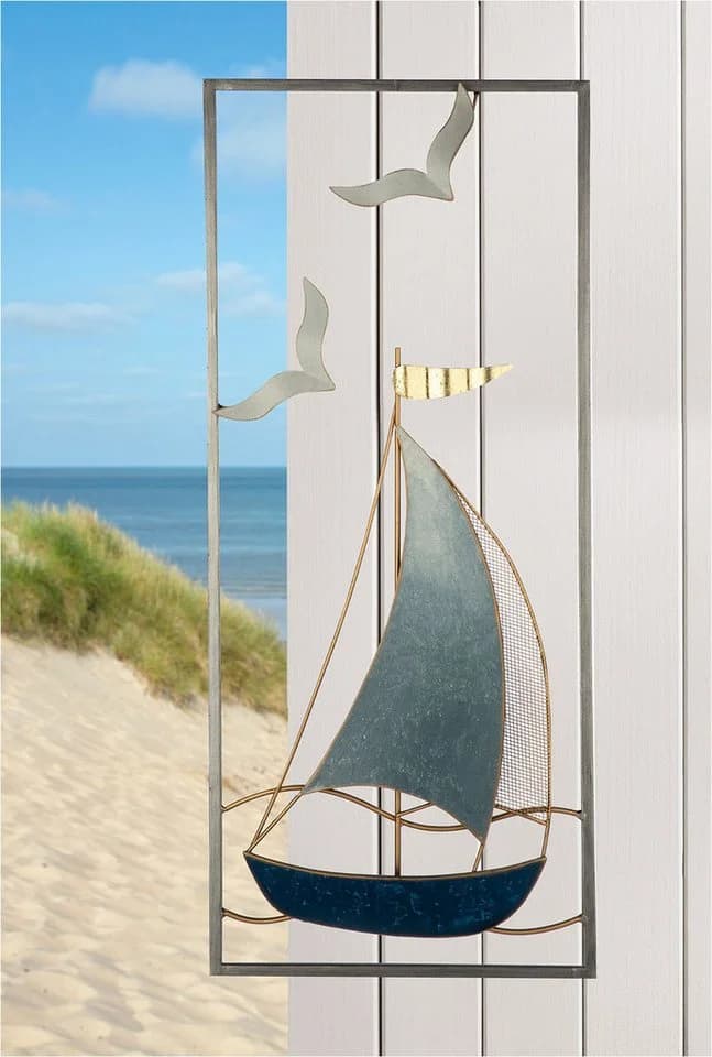 GILDE Wandrelief Sailing Blau Weiß Metall Wanddeko