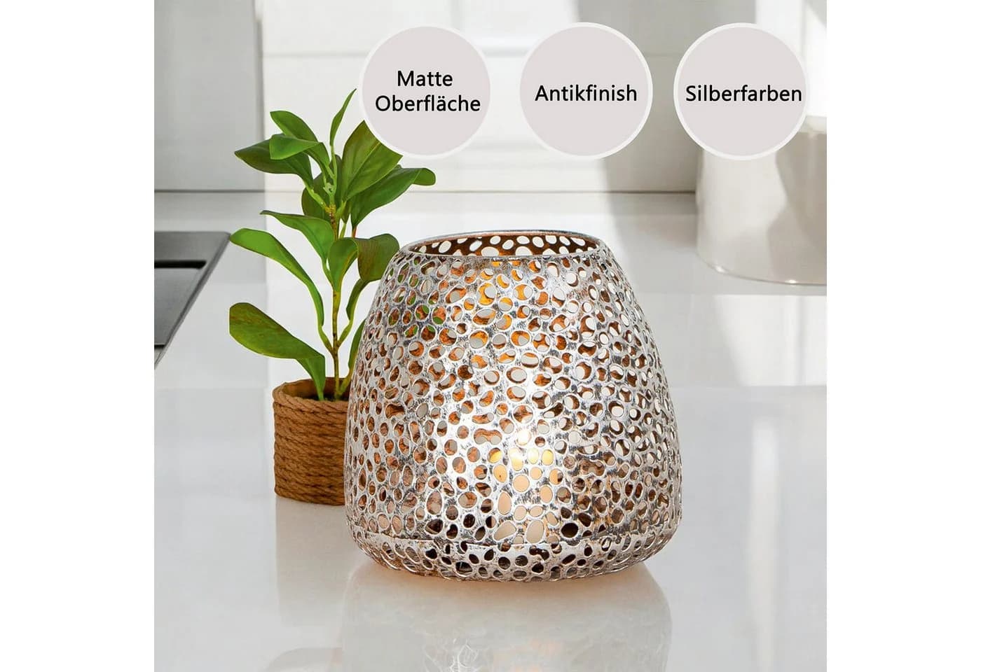 Casablanca by Gilde Windlicht Chico antik-silber Metall