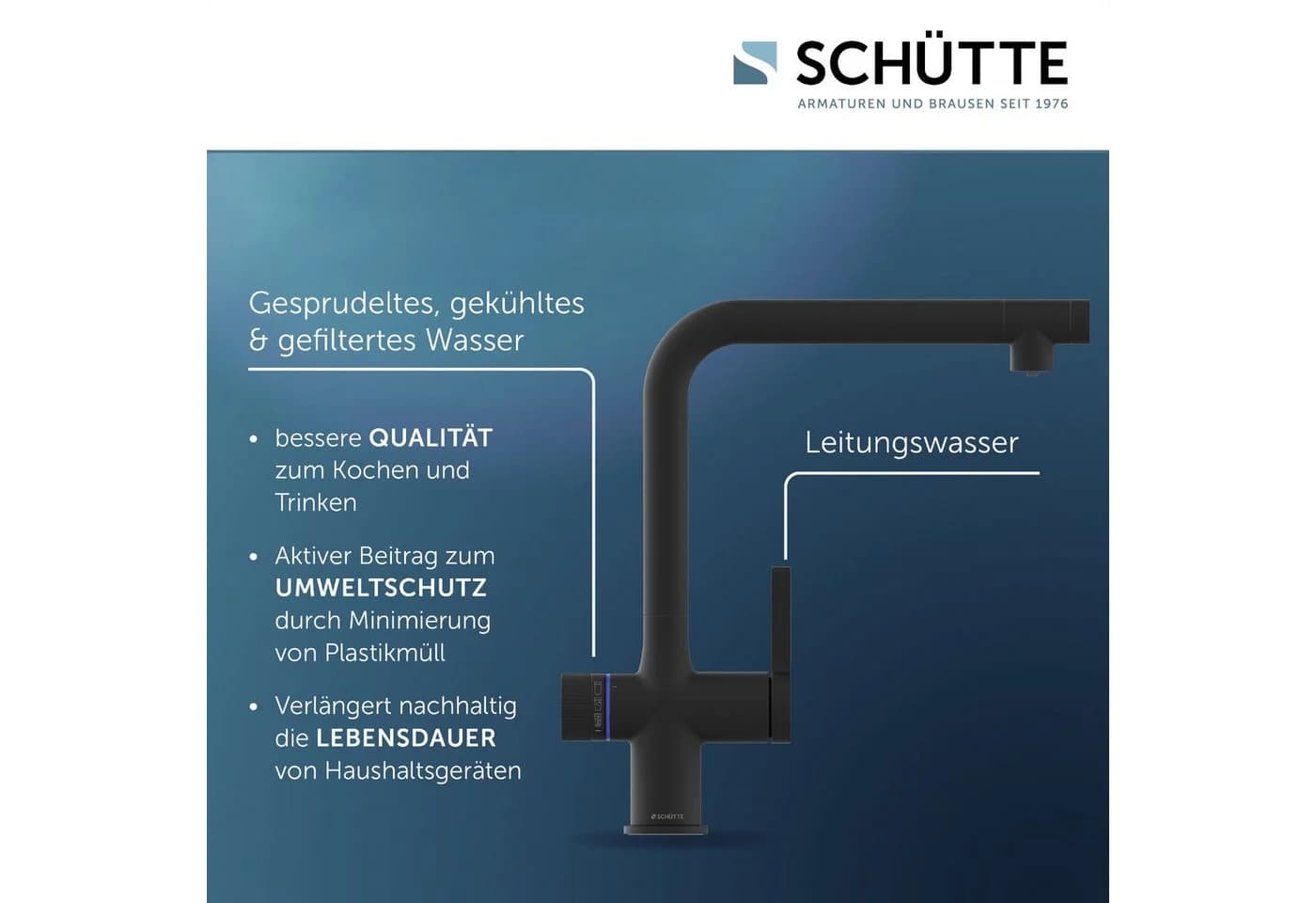 Küchenarmatur SCHÜTTE "AQUADUCT" Sprudelwasser-Spültischarmatur Schwarz matt - Bild 4