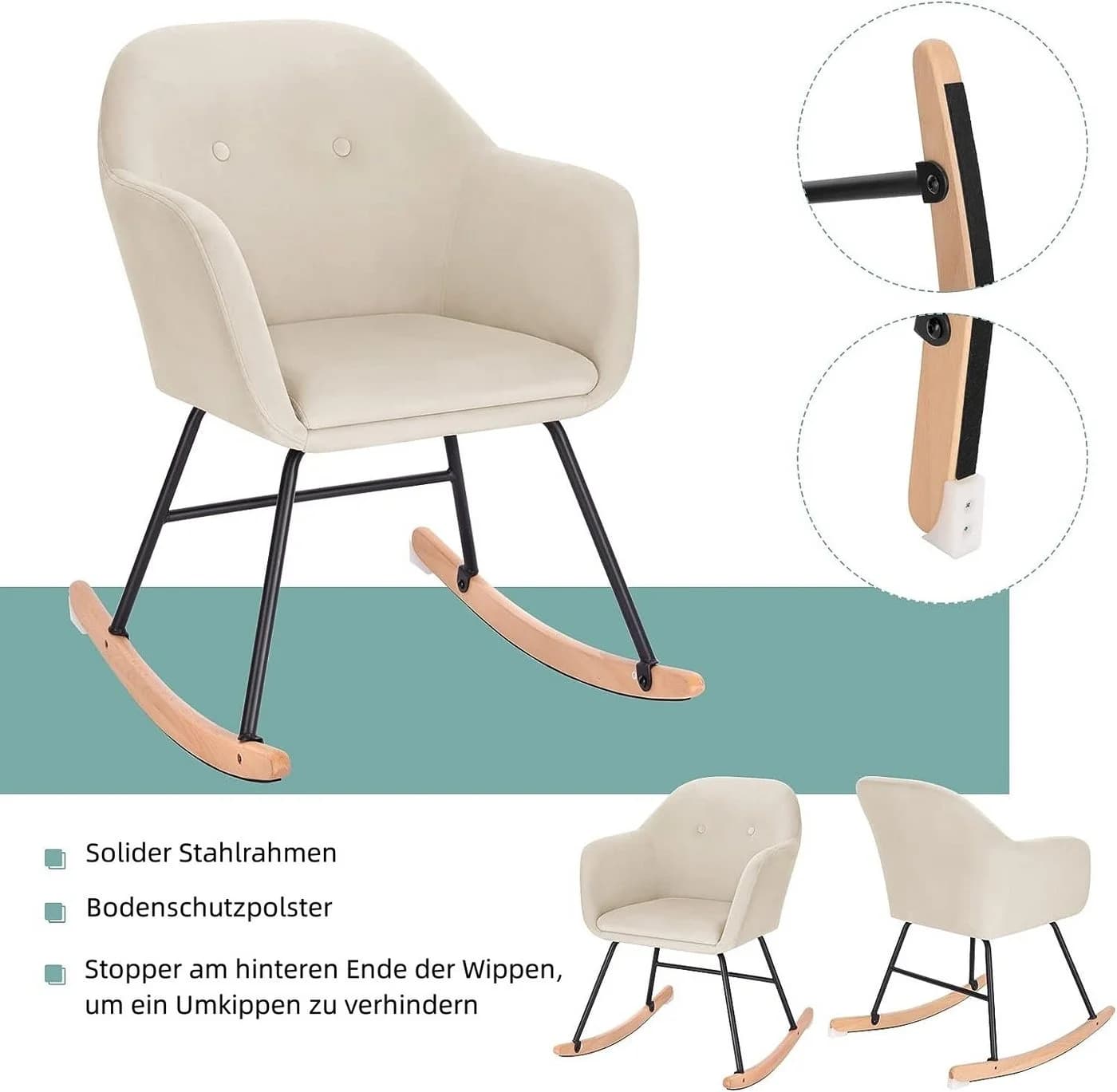 Woltu Schaukelstuhl Samt Stahl Massivholz - Bild 5
