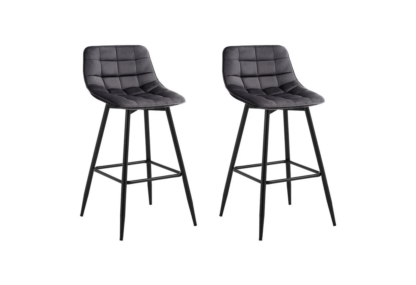 Woltu Barhocker 2er Set Samt Metall Grau/Schwarz - Bild 2